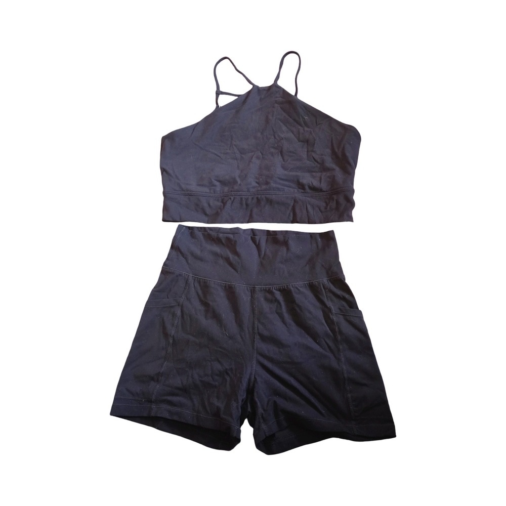 Buffbunny Collection Matching Activewear Set- Black Sports Bra & Biker Shorts XL